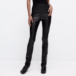 Zara Extra Long Black Faux Leather Leggings